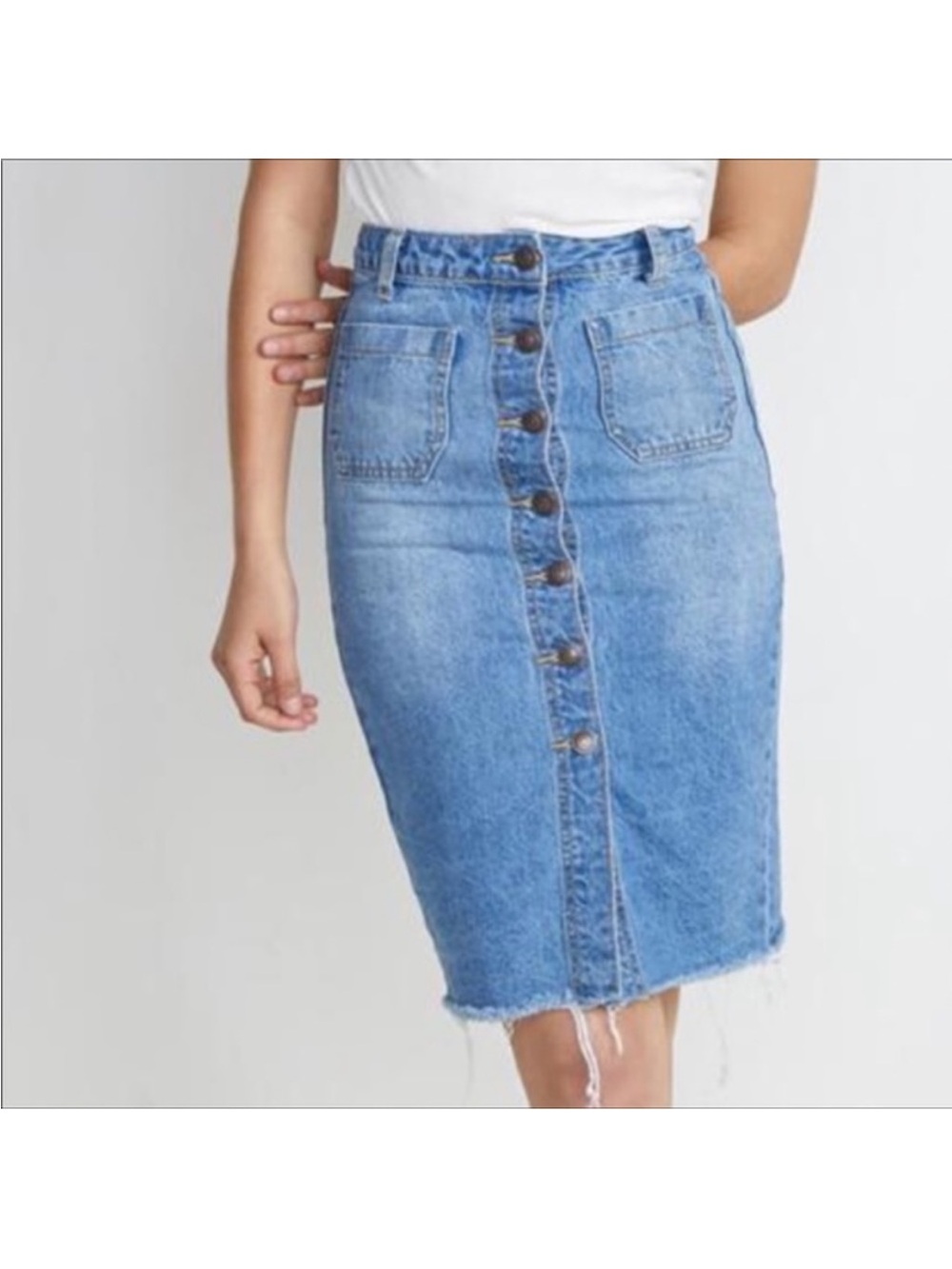 Marine Layer Brooke Denim Button-Front Midi Skirt